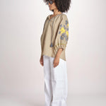 tunica ricamo fiorni BE25308 SAGE GREEN YELLO benaras soleil 