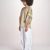 tunica ricamo fiorni BE25308 SAGE GREEN YELLO benaras soleil 