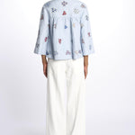 Giacca doppio petto fiori ricamati a mano 7FW 43 BY HAND LIGHT BLUE STRIPE payal pratap 