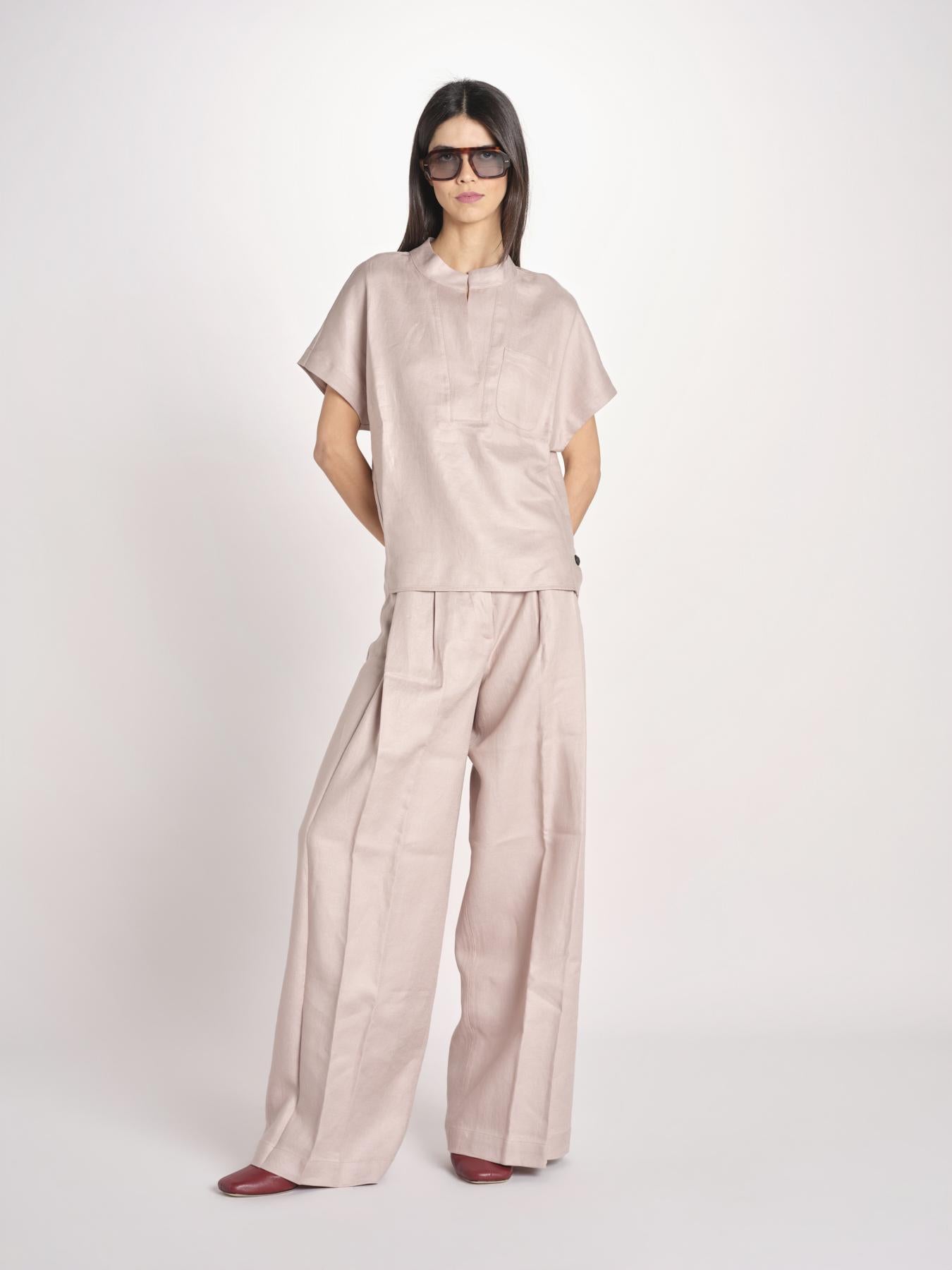 camicia in lino con maniche corte ILENIA IL34 ANTICO nine in the morning 