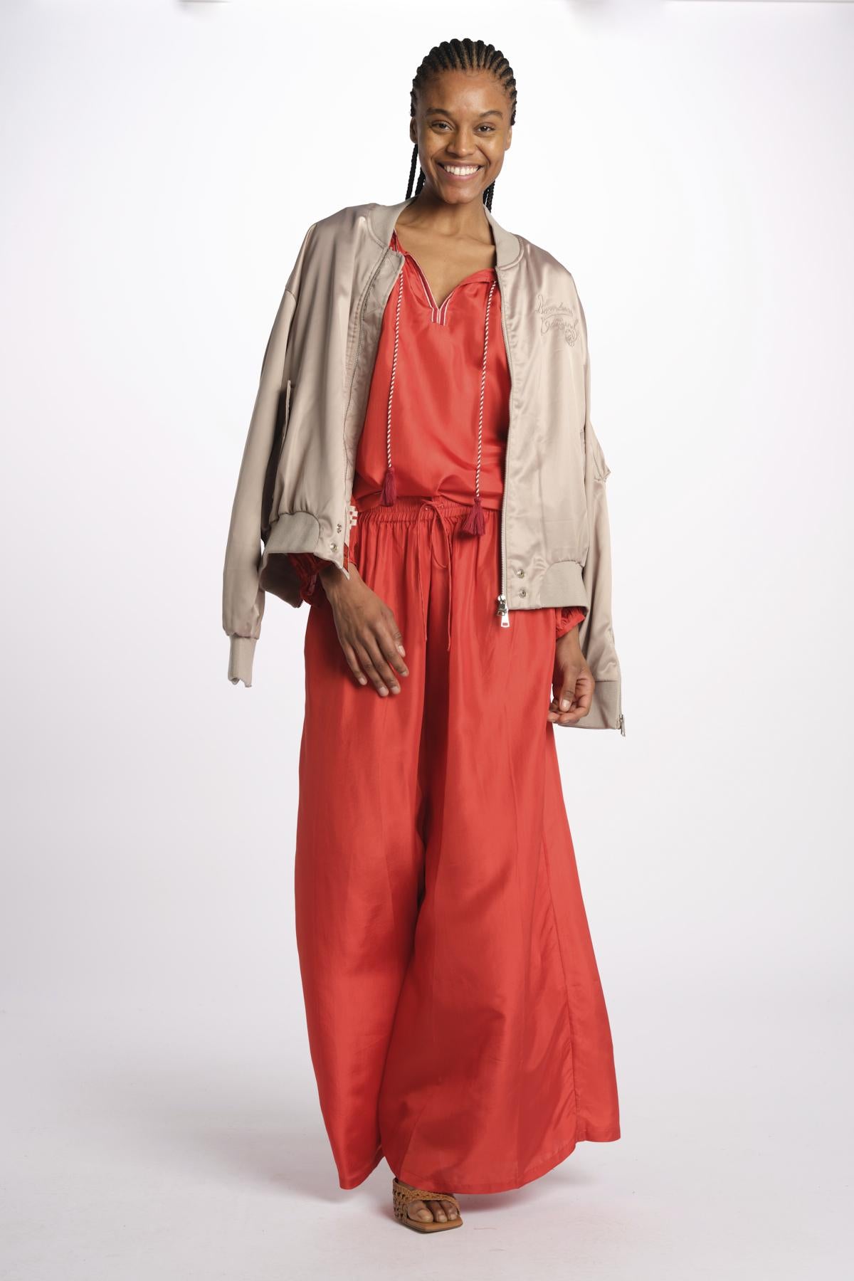 PALAZZO pantaloni in seta  by milaura. BE24252PANT RED ORANGE benaras soleil 