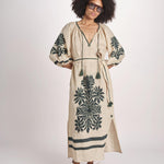 abito con ricamo BE25215 BEIGE GREEN benaras soleil 