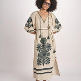 abito con ricamo BE25215 BEIGE GREEN benaras soleil 