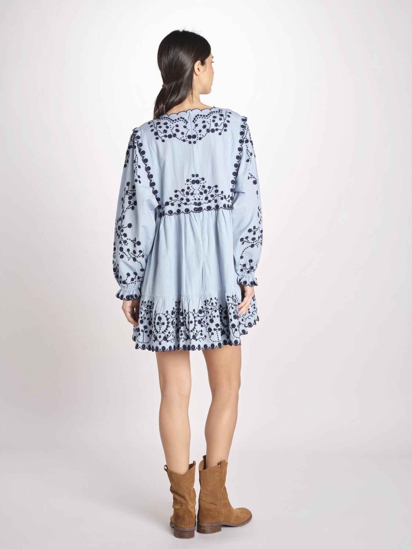 miniabito con ricamo fiorellini 114 BLUE sea ny 