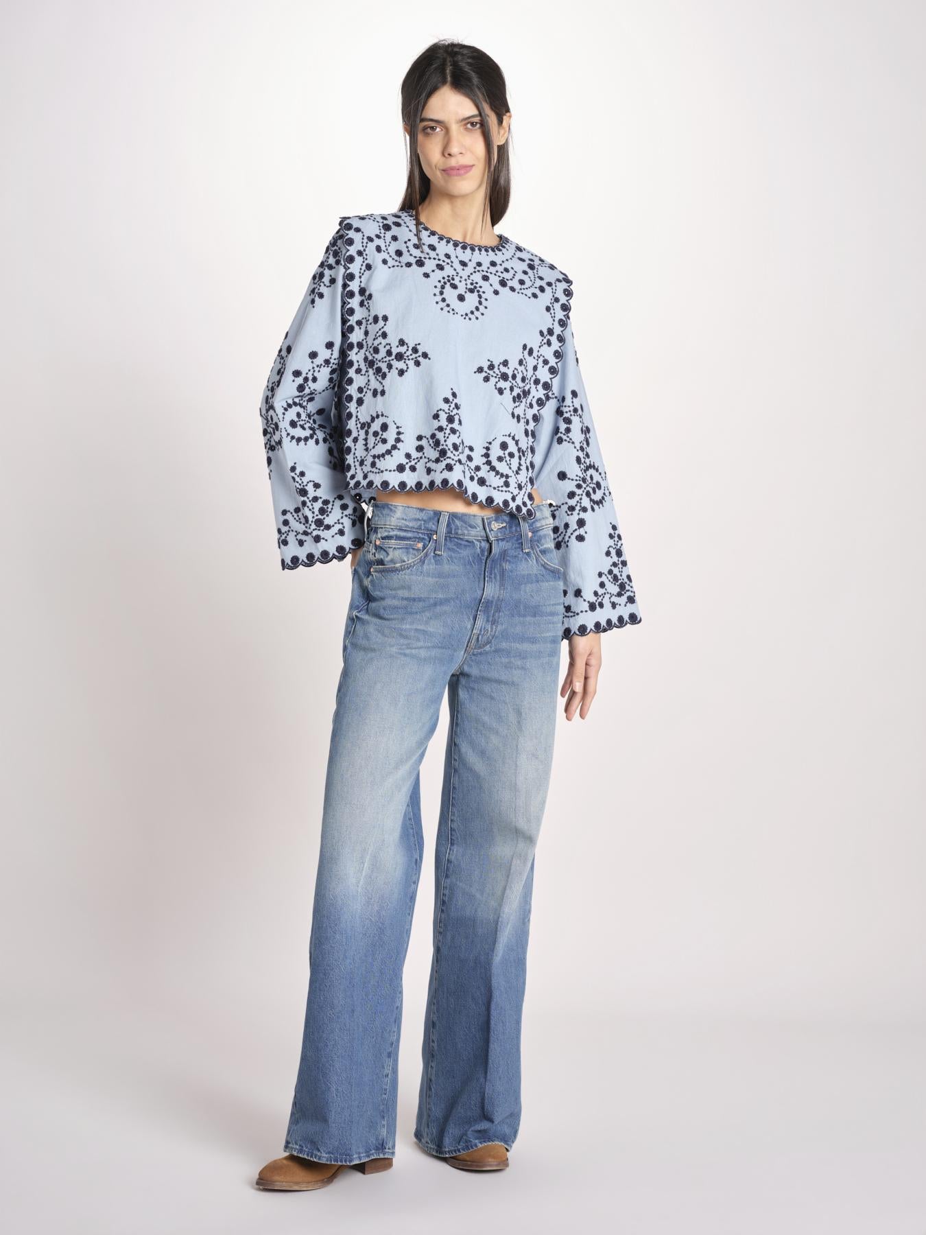camicia m/l piu ricamo fiorellini 113 BLU sea ny 