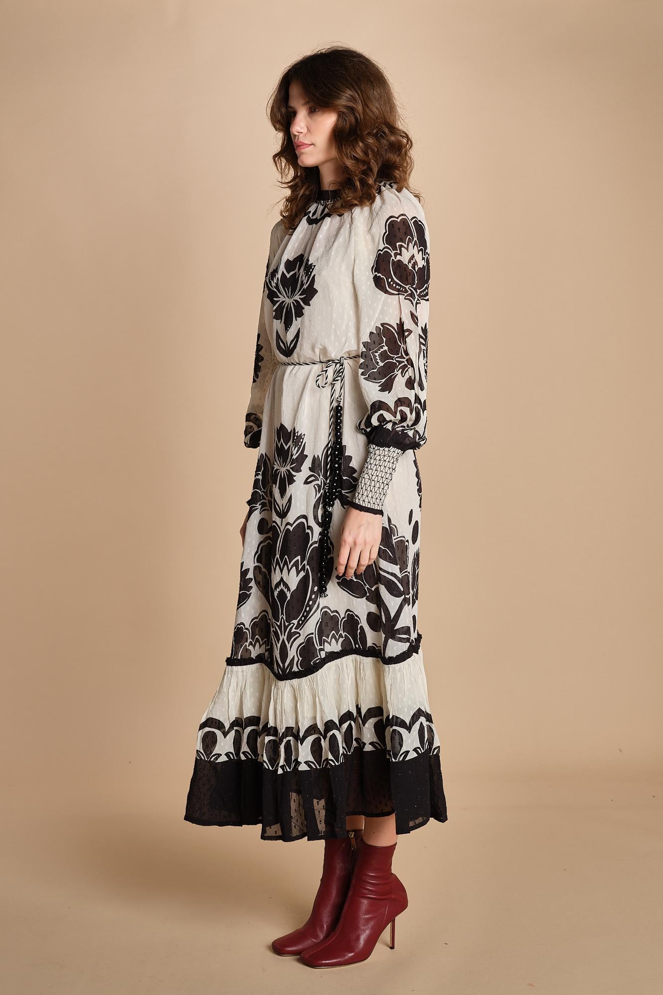 abito lungo con stampa a fiori FLORA ARABESQUE 339998 CREAM farm rio 