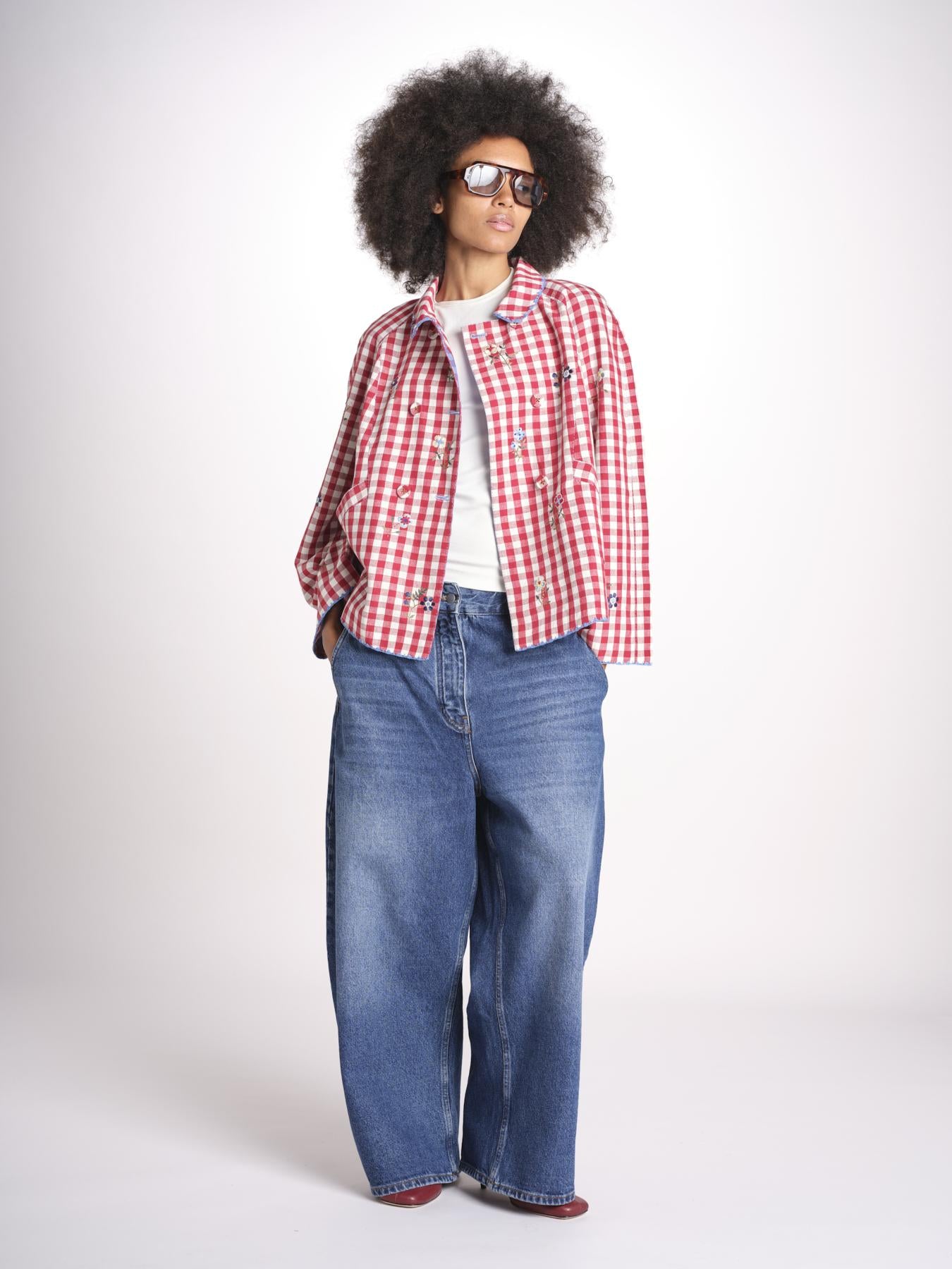 giacca manica lunga a quadretti 7WS-83E RED payal pratap 