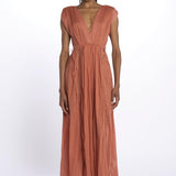MIKONOS maxi abito con scollo senza maniche MIKONOS RUST laraethnics 
