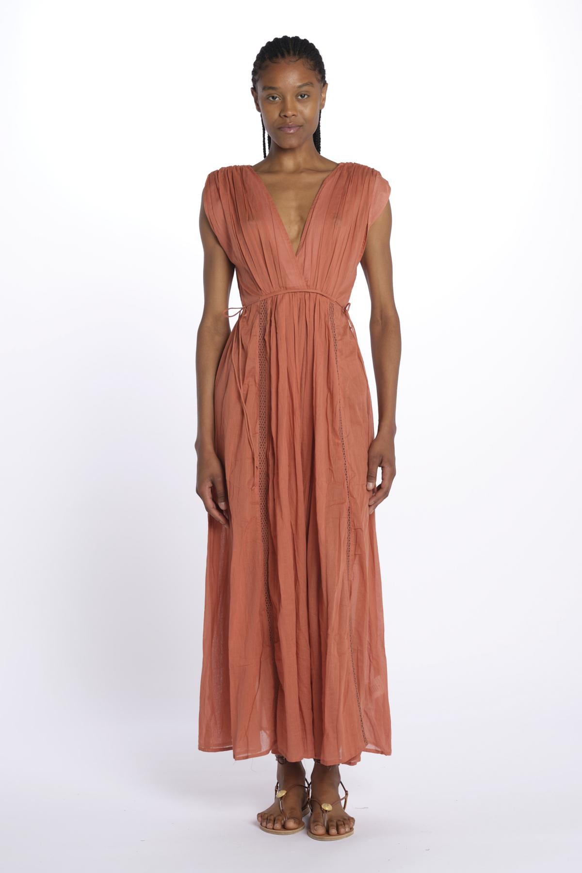 MIKONOS maxi abito con scollo senza maniche MIKONOS RUST laraethnics 