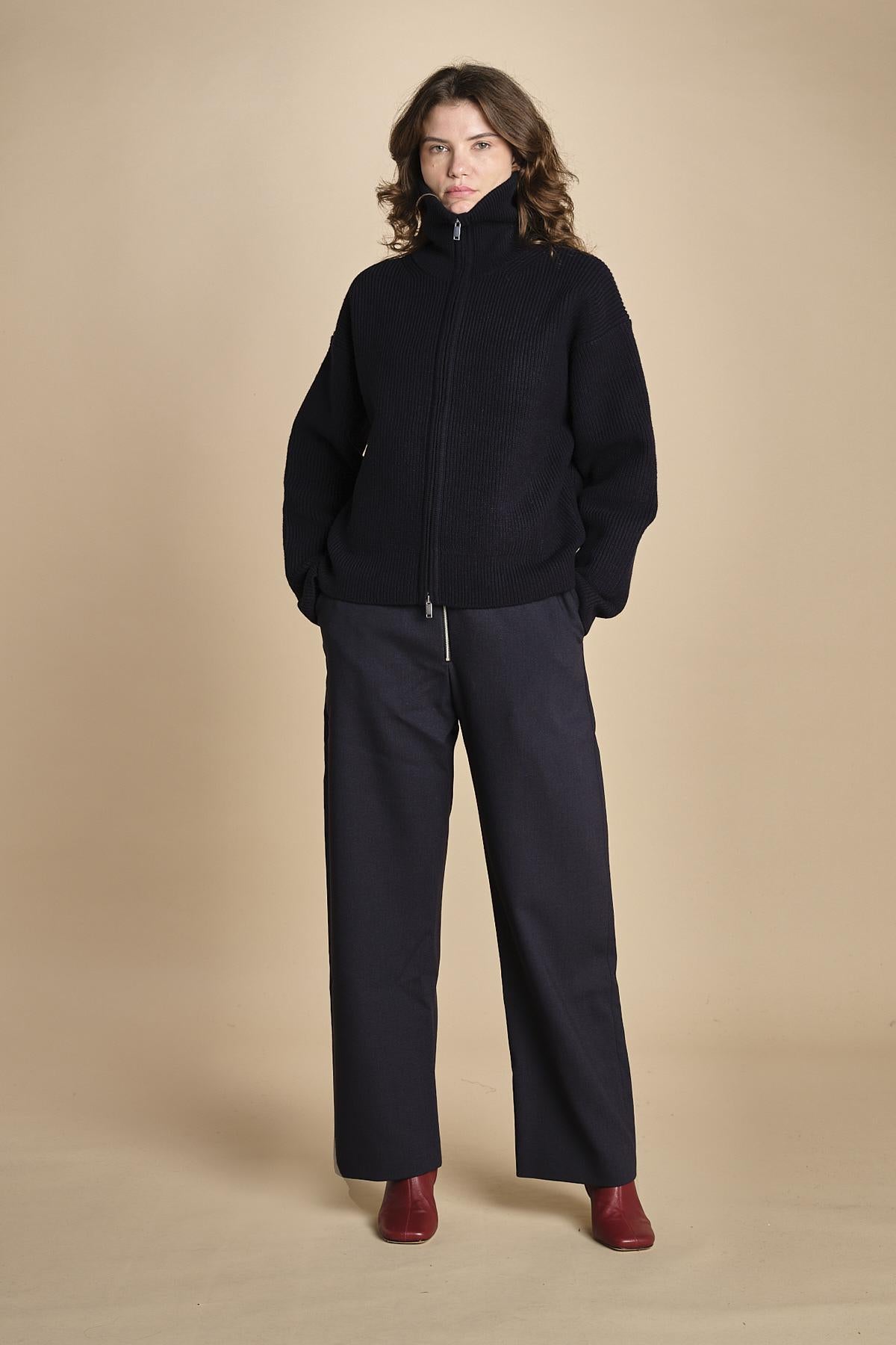 maglia a coste con la zip SANDOS DARKEST NAVY studio nicholson 