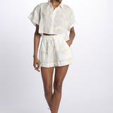 BONDI PALM short con palme in paillettes applicate  by milaura. BE24830 NATURAL benaras soleil 