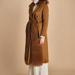 24008 cappotto in panno di lana e volpe con cintura in vita 24008400 TERRA milaura 