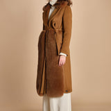 24008 cappotto in panno di lana e volpe con cintura in vita 24008400 TERRA milaura 