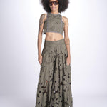 top corto con intarsio fiori AGNES M1720 PESTO lace the label 