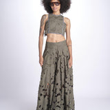 top corto con intarsio fiori AGNES M1720 PESTO lace the label 