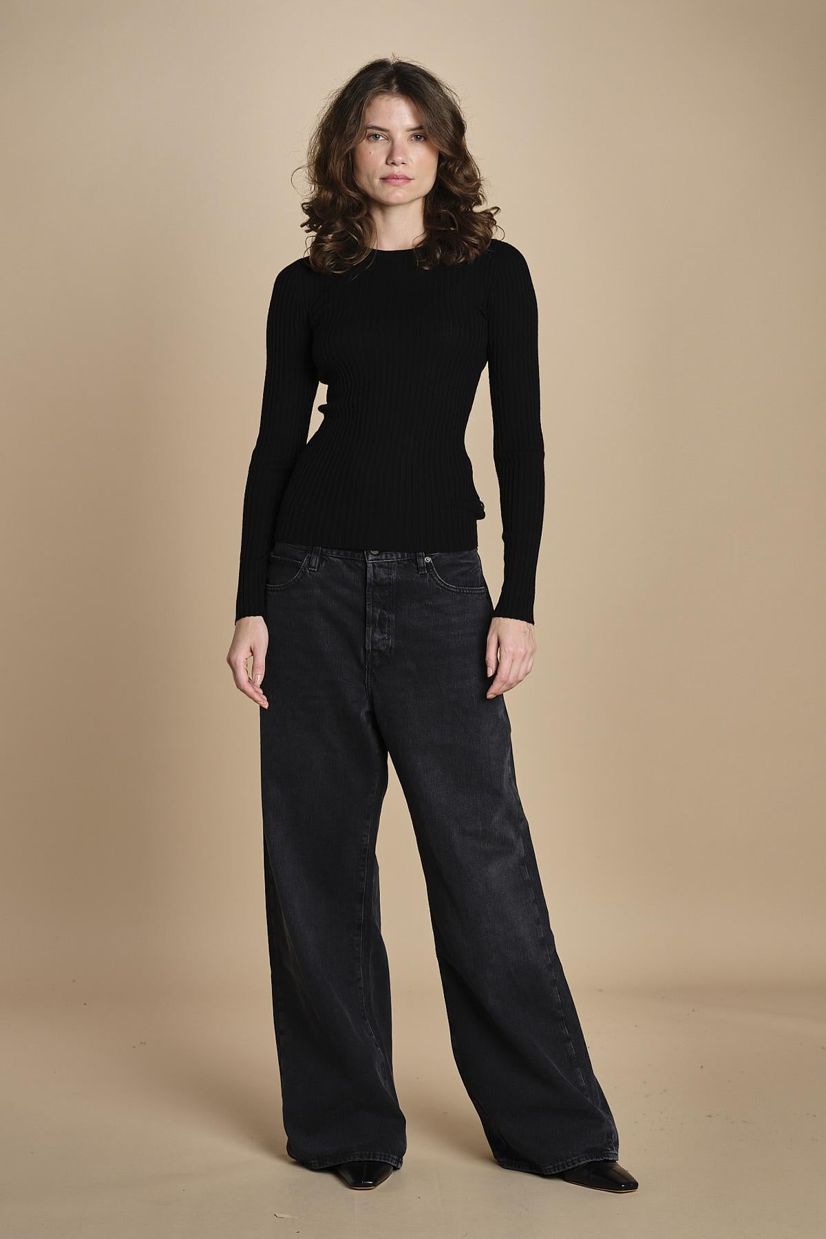 maglia girocollo a costine CAMB KNIT BLOUSE BLACK herskind 