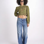 camicia cropped con intarsi fiori 344608 GREEN L0013 farm rio 