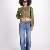 camicia cropped con intarsi fiori 344608 GREEN L0013 farm rio 