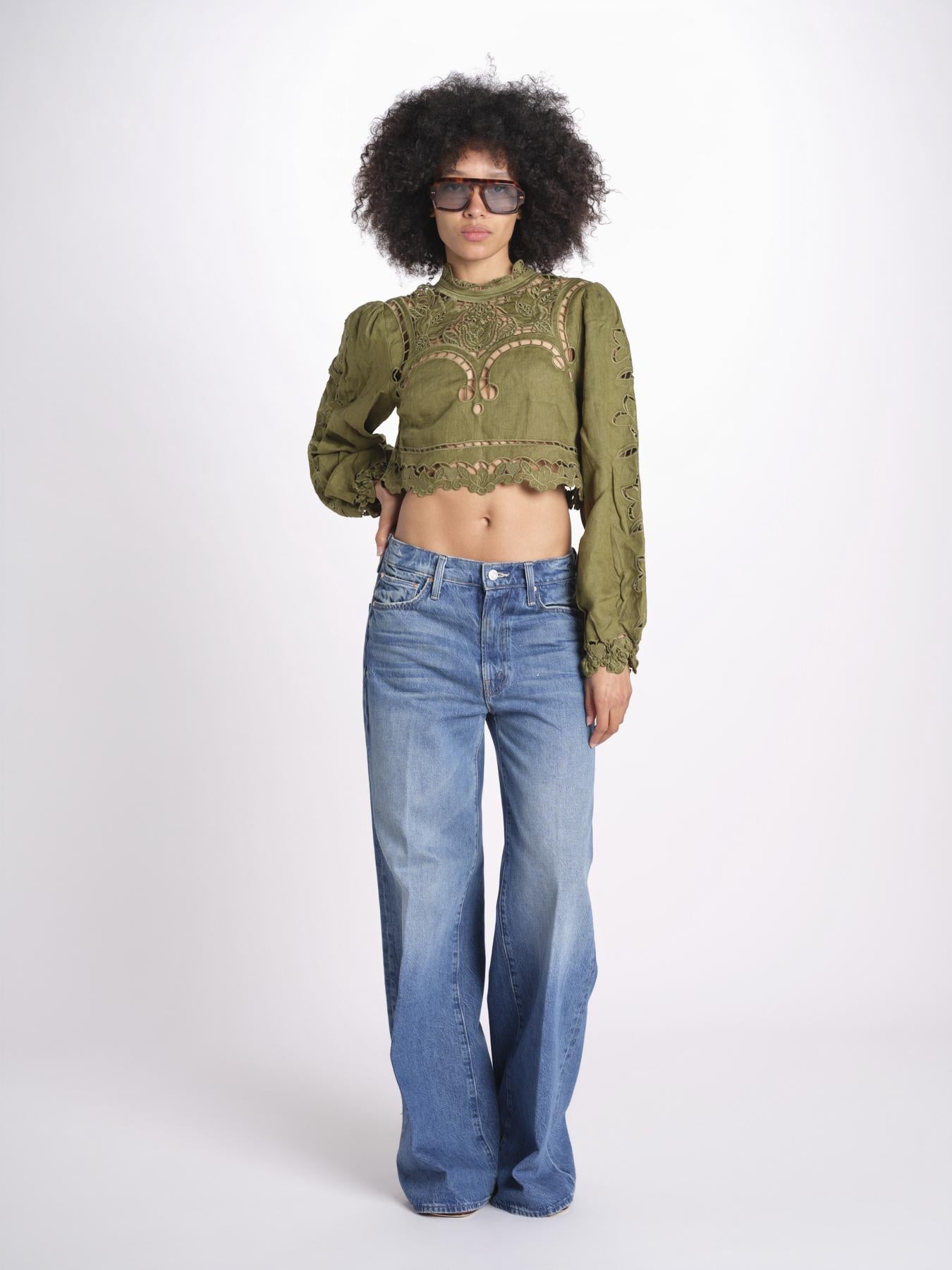 camicia cropped con intarsi fiori 344608 GREEN L0013 farm rio 