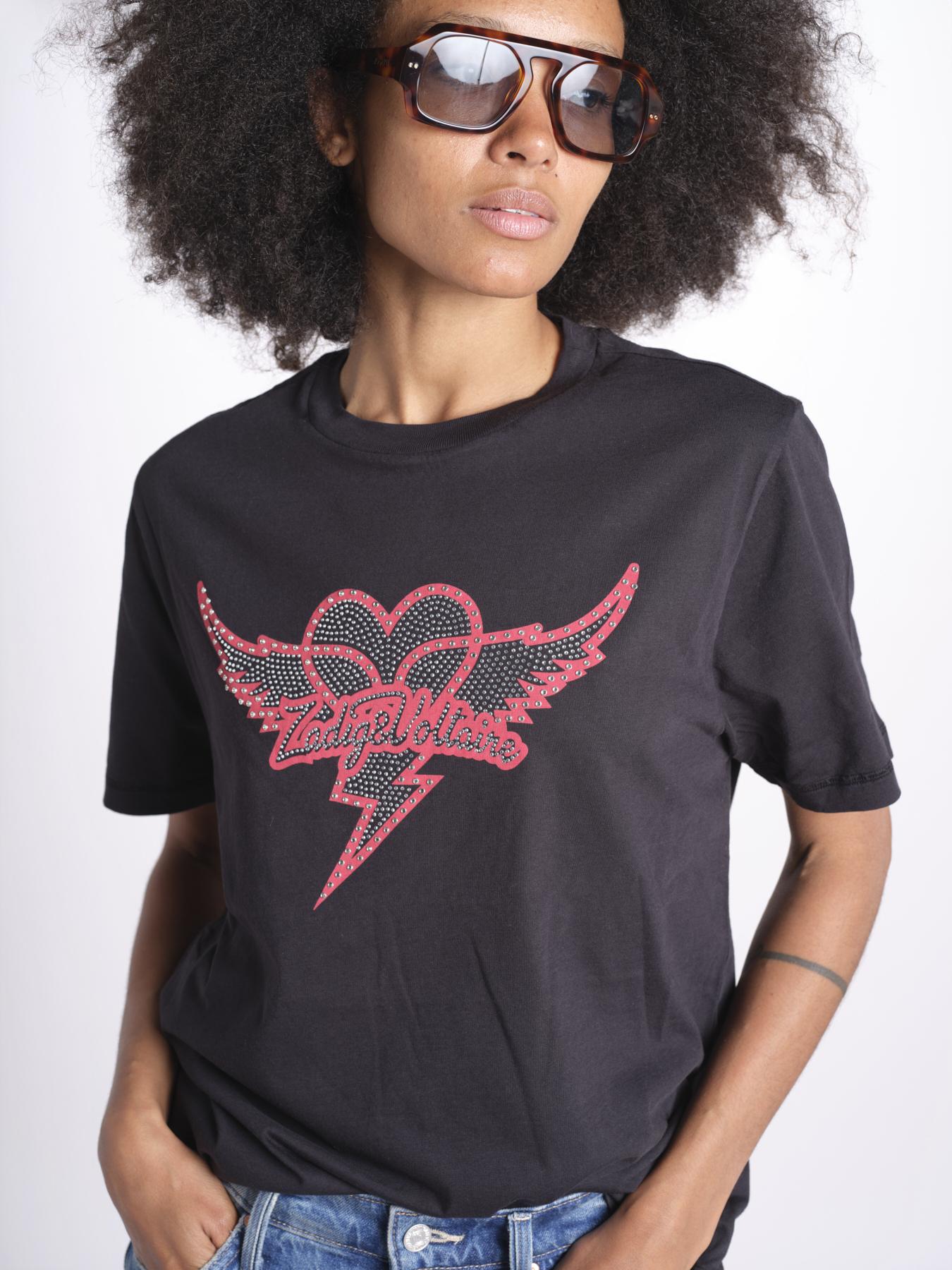 t-shirt con cuore e ali JWTS02856 BLACK 011 zadig & voltaire 