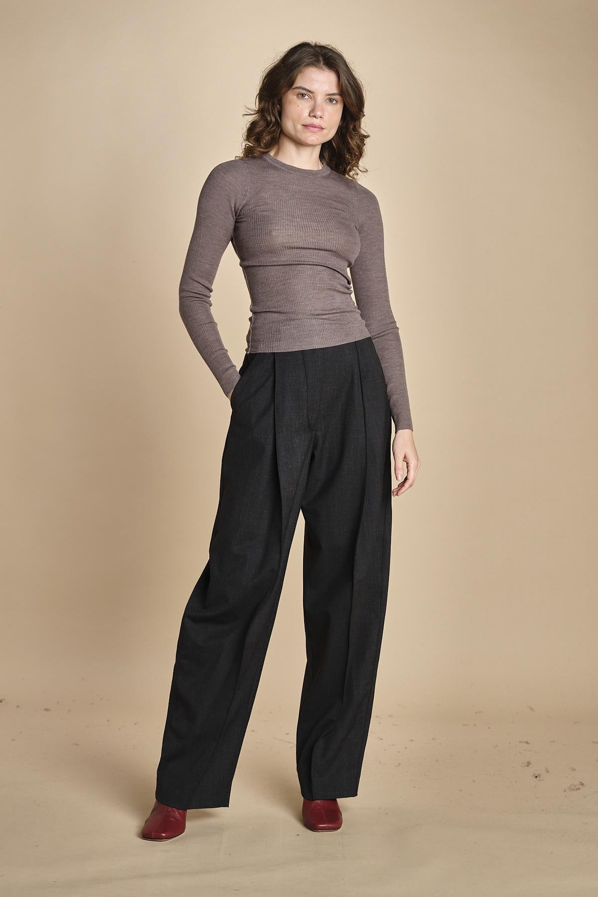 girocollo a costine manica luna in lana merino LAU30 E14043 SIGARO milaura 