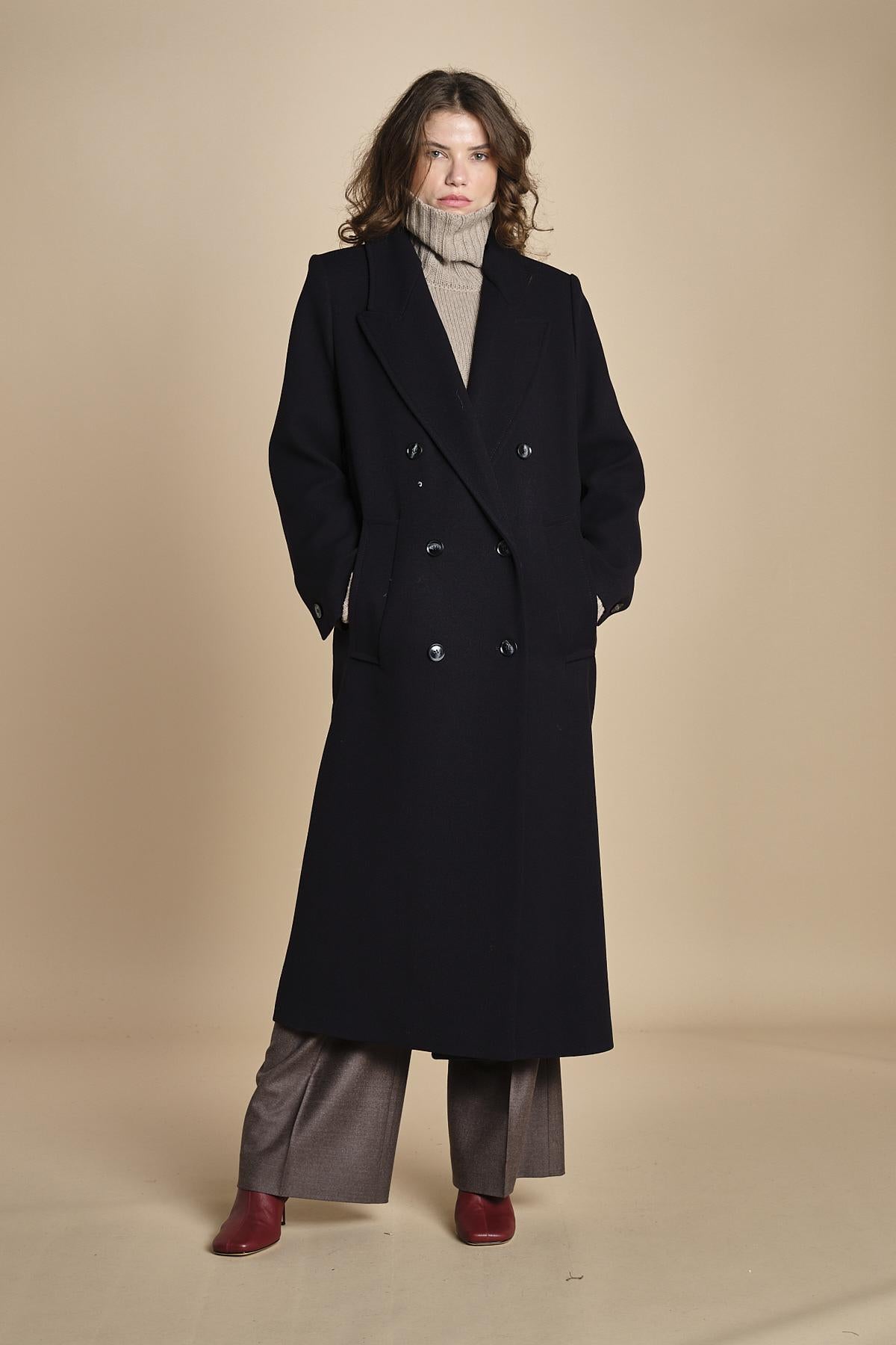 cappotto doppiopetto in panno CLEMENCE IO111135 BL900 ivy oak 