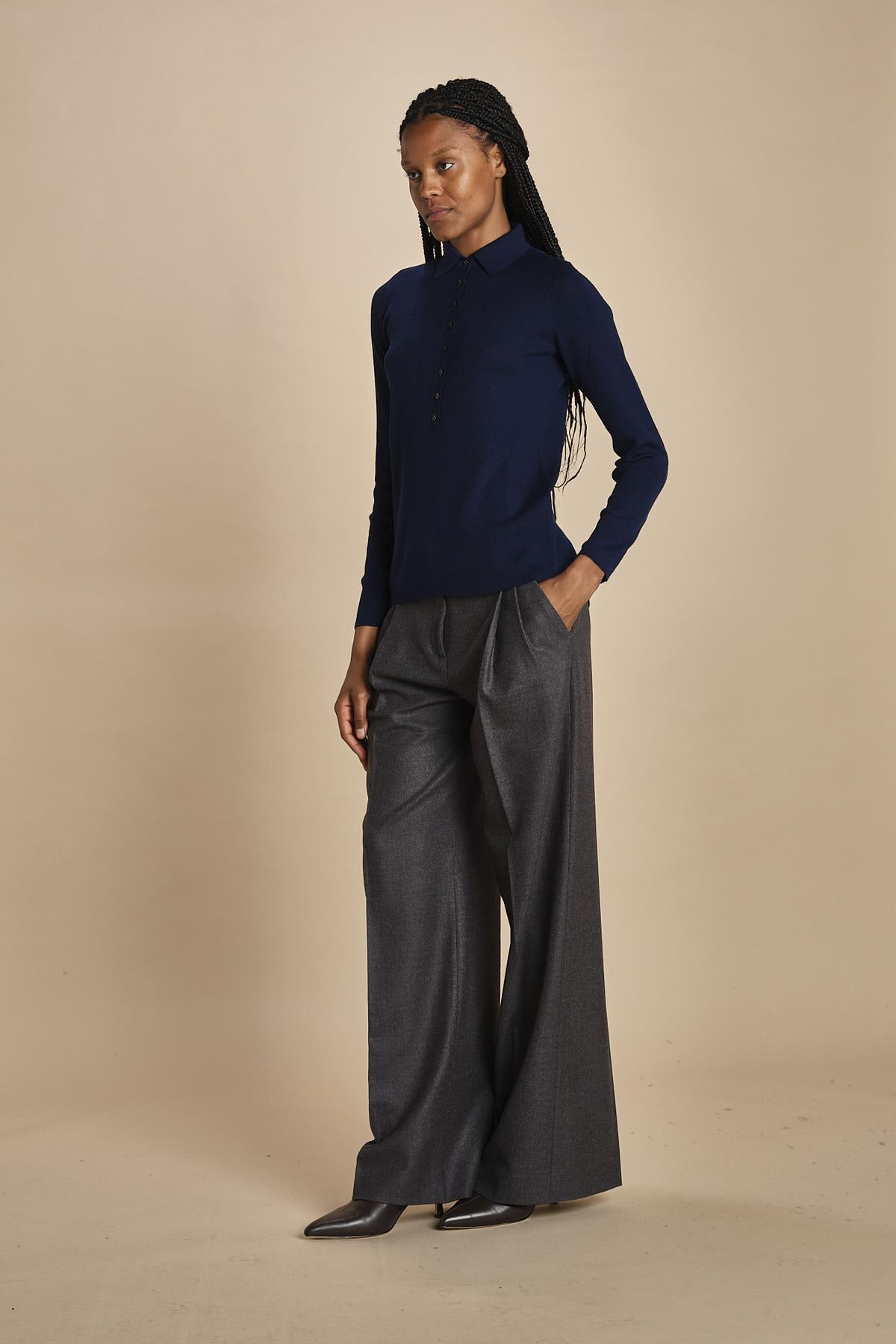 polo a costine in lana merino MIL LAU3 E21210 BLU milaura 