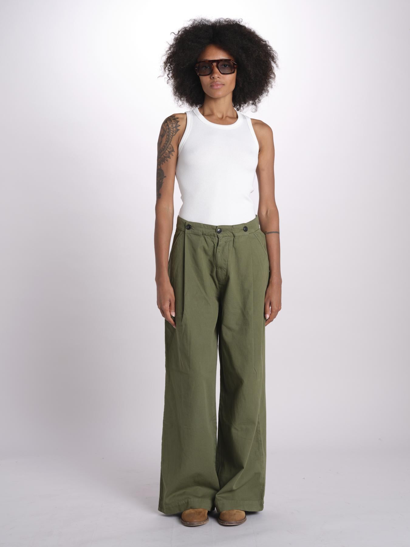 pantalone pinces in cotone NANCY ESSELING GREEN true avenue 