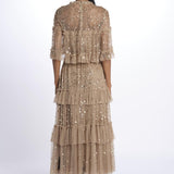 LEILA DOT TIERED LEILA DOT TIERED CAPE ANKLE GOWN FAWN needle & tread 
