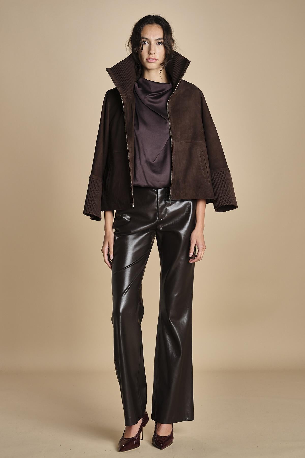 TUX top senza manica con drappeggio F25-141 039 CHOCOLAT oscar 