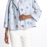 Giacca doppio petto fiori ricamati a mano 7FW 43 BY HAND LIGHT BLUE STRIPE payal pratap 