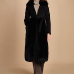 24008 cappotto in panno di lana e volpe con cintura in vita 24008400 NERO milaura 