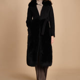 24008 cappotto in panno di lana e volpe con cintura in vita 24008400 NERO milaura 