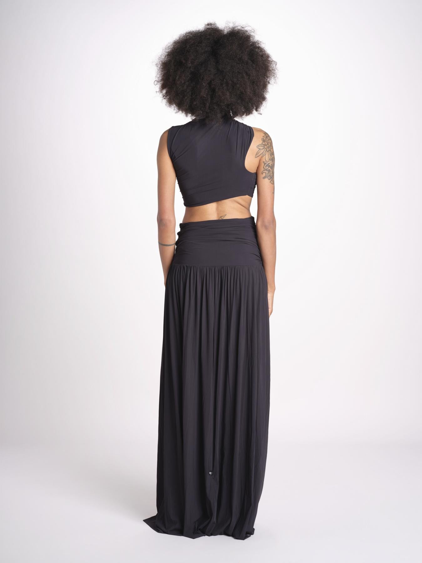 cropped top in jersey con drappeggio asimmetrico ALIN DEEP BLACK amazuìn 