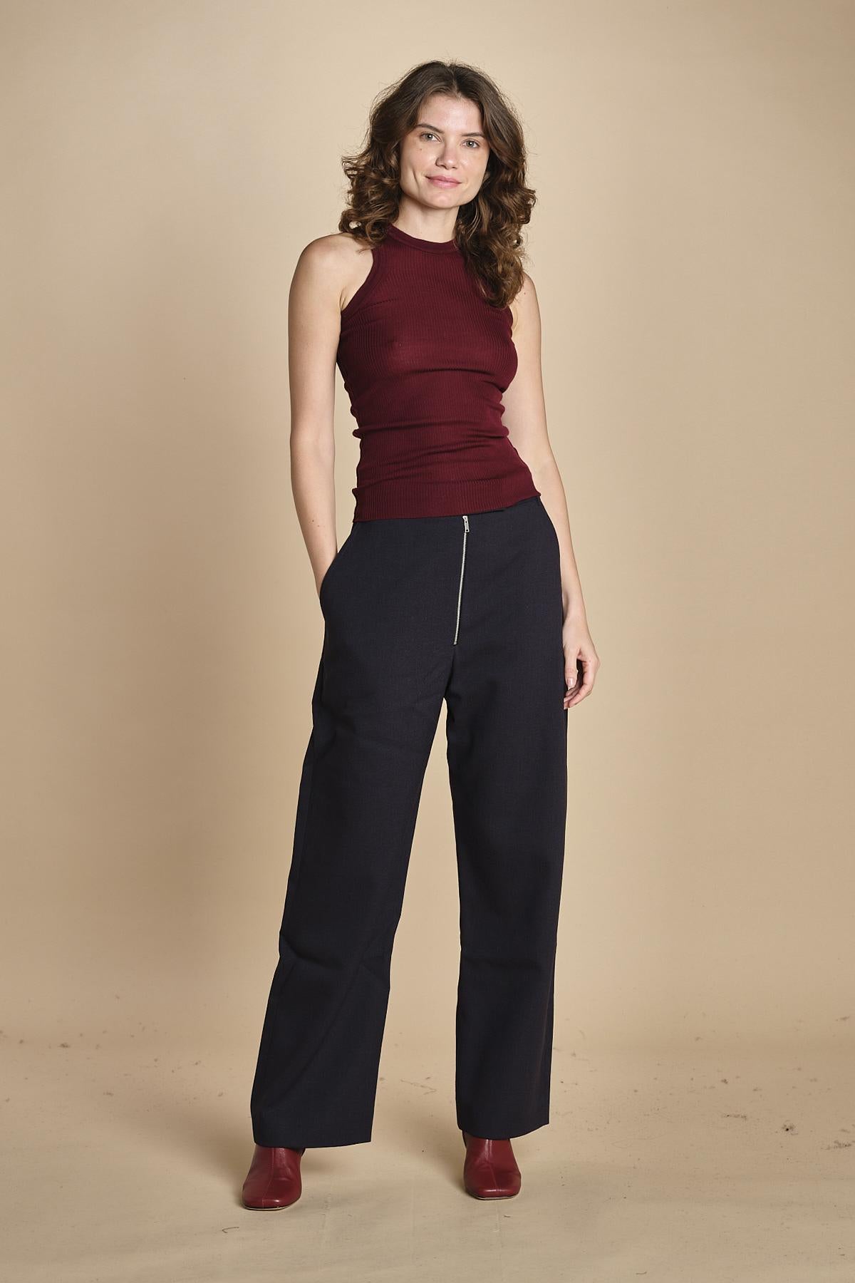 top americano a costine in lana merino LAU28 E14015 BORDEAUX milaura 