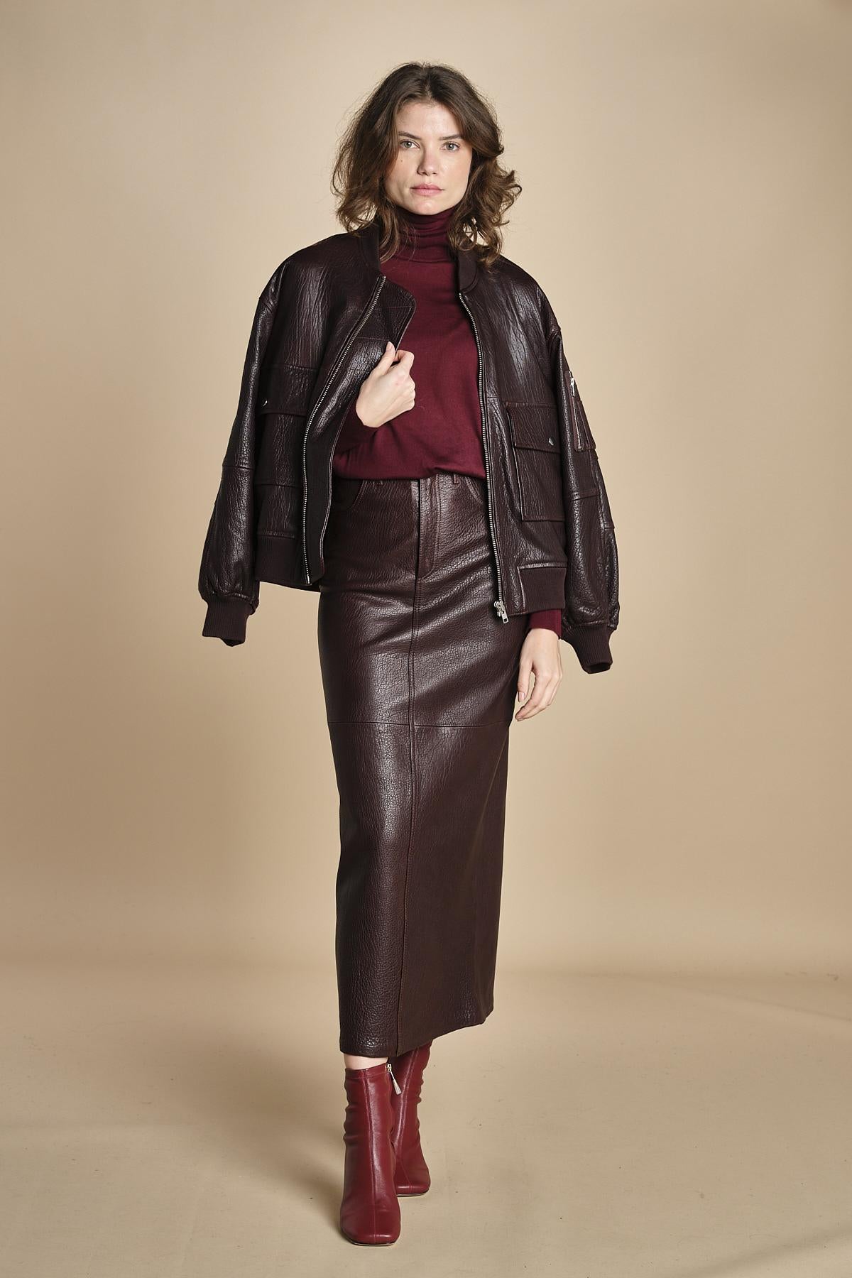 LISANNE gonna longuette in pelle LISANNE  IO118050 RE401 ivy oak 