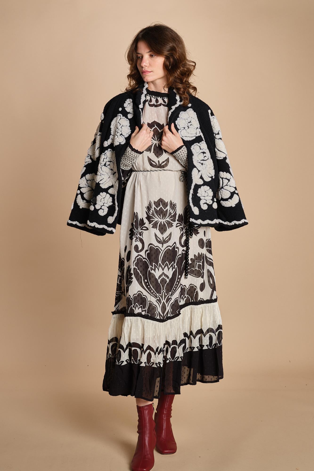 abito lungo con stampa a fiori FLORA ARABESQUE 339998 CREAM farm rio 