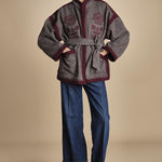 giacca in tessuto diagonale ricamato WILL KIMONO GREY antik batik 