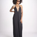 tuta con spalline sottili e incrocio sulla schiena NORA DEEP BLACK amazuìn 