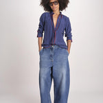 camicia in seta con bordino rosso ANTHEA BLU milaura 