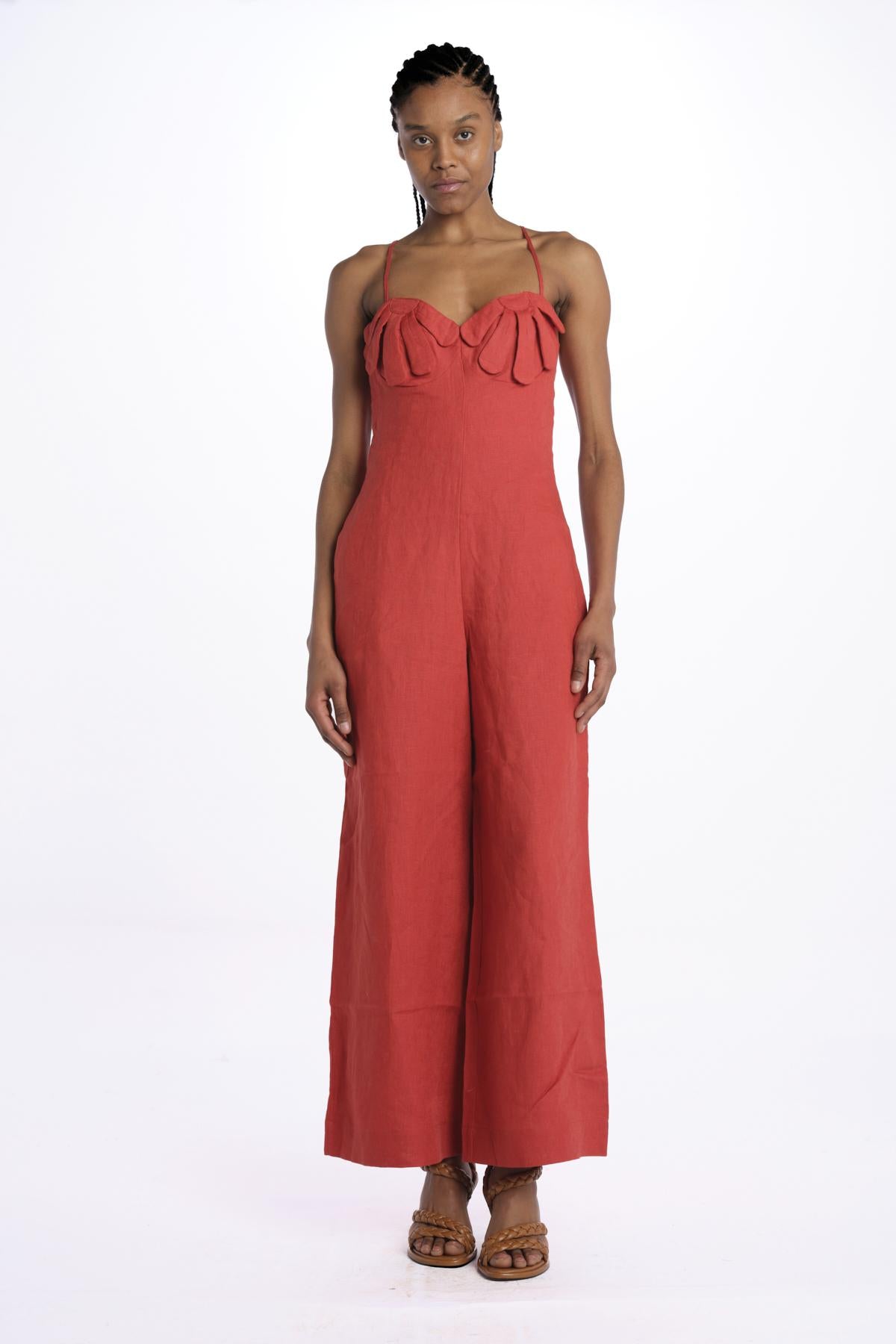 Tuta RED PETALS  lino con fiori 332196 RED farm rio 