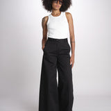 pantalone in lino con pinces PETRA PE98 BLACK nine in the morning 