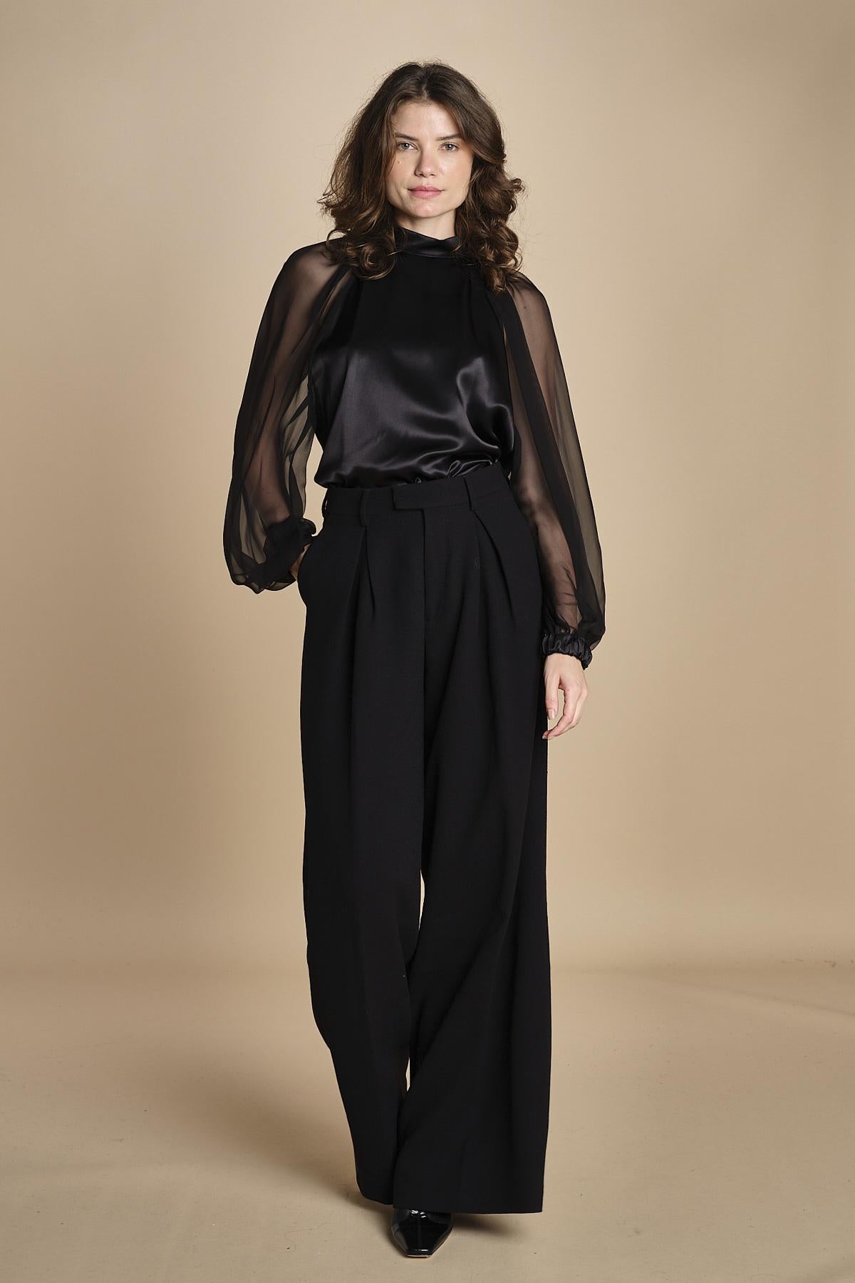 camicia raso e chiffon LISBONA BLACK crida 