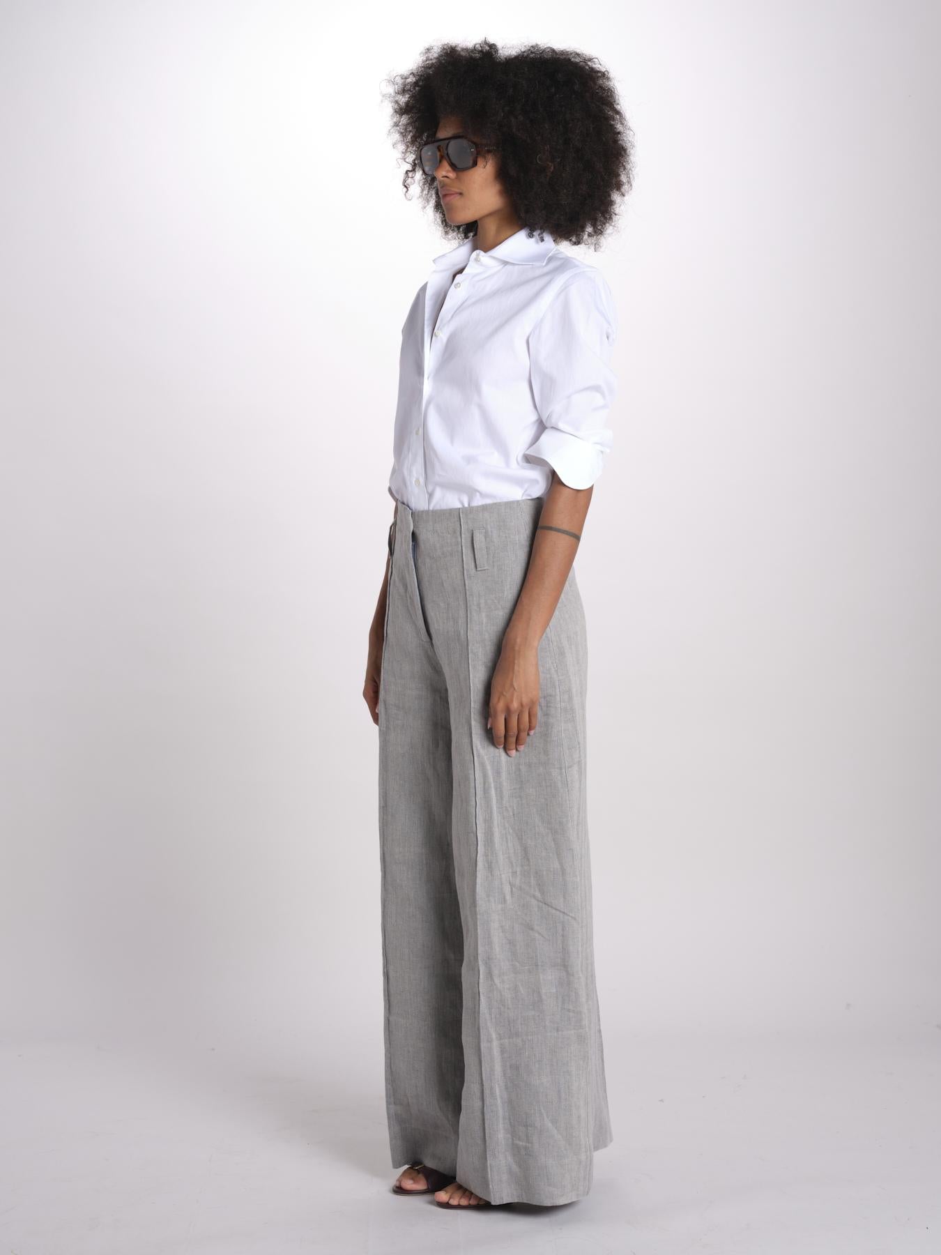 pantalone largo con nervature in lino ORIANA 540 50043 84 DENIM quelledue 