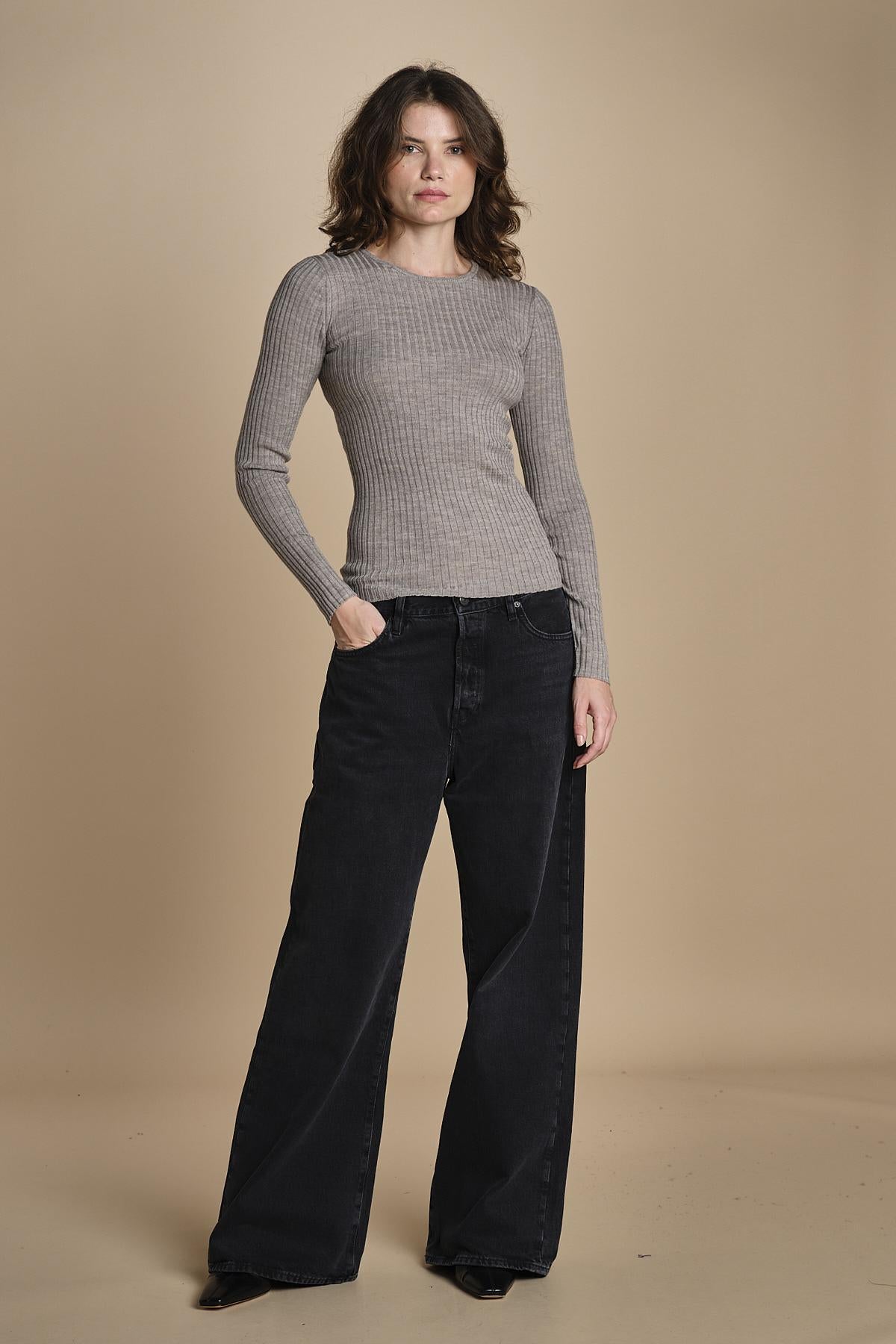 maglia girocollo a costine CAMB KNIT BLOUSE LIGHT TAUBE herskind 