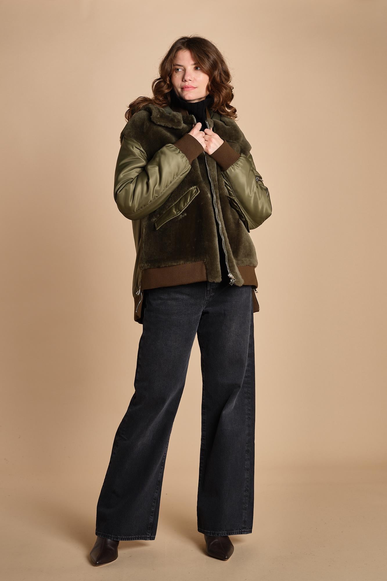 24065 giubbotto in nylon e pelliccia 24065350 MILITARE milaura 