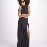 cropped top in jersey con drappeggio asimmetrico ALIN DEEP BLACK amazuìn 