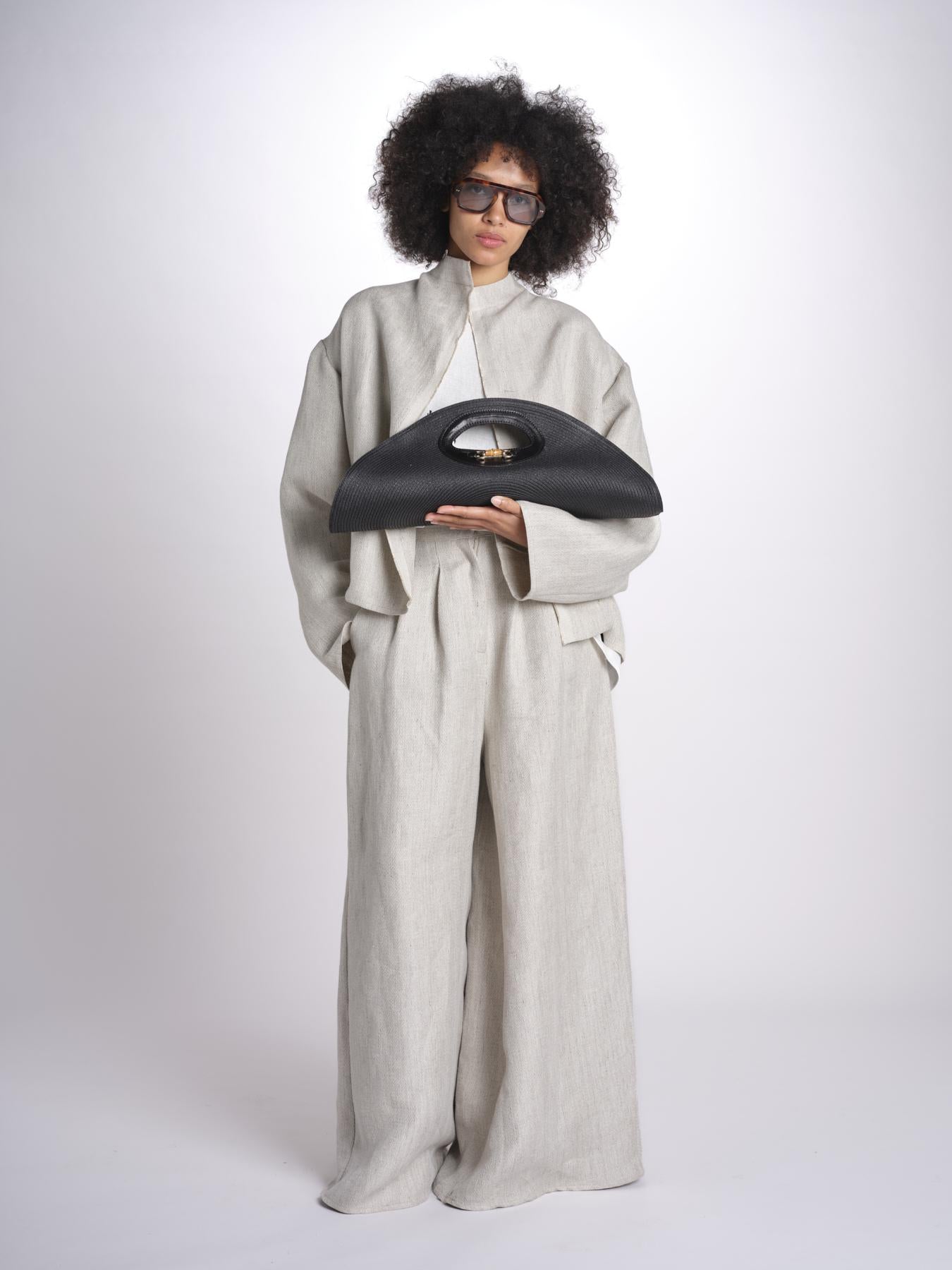 clutch in paglia e pelle MARTINICA P26CAT65 NERO catarzi 1910 