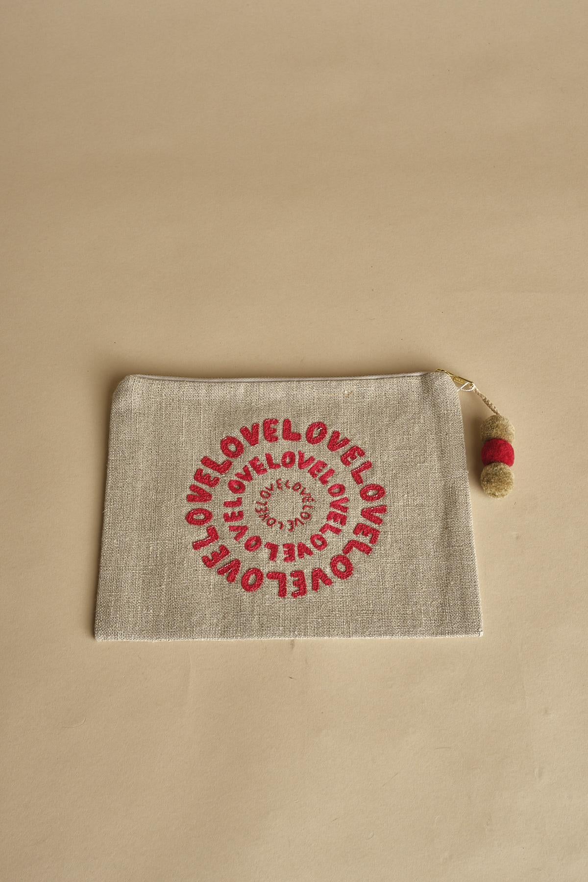 LOVE CIRCLE  pochette grande LOVE C25PO894 BEIGE benaras soleil 