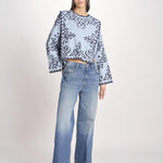 camicia m/l piu ricamo fiorellini 113 BLU sea ny 